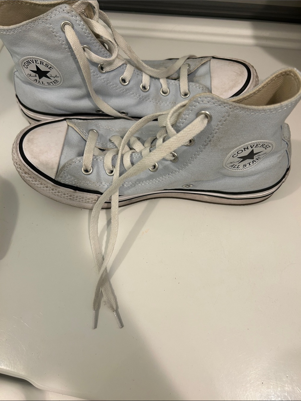 Converse High Top Sneakers in Light Blue and White